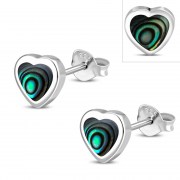 Abalone Shell Heart Silver Stud Earrings, e344